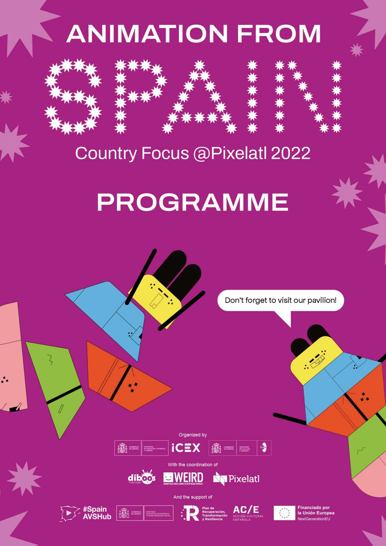 Cartel informativo de la participación de Animation From Spain en PIxelatl 2022